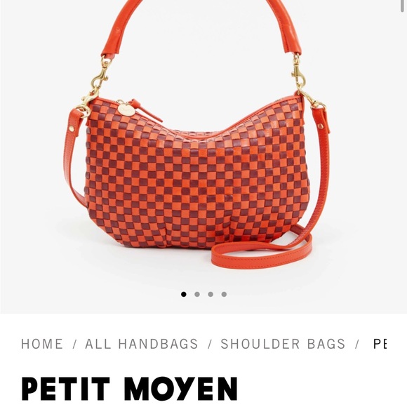 Clare V. Petite Moyen Bright Poppy and Bordeaux Woven Checker Bag - Picture 11 of 16